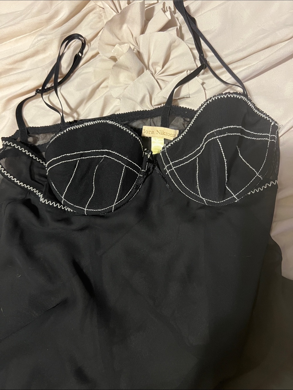 Vintage Flora Nikrooz Black Slip with White Contrast Stitching